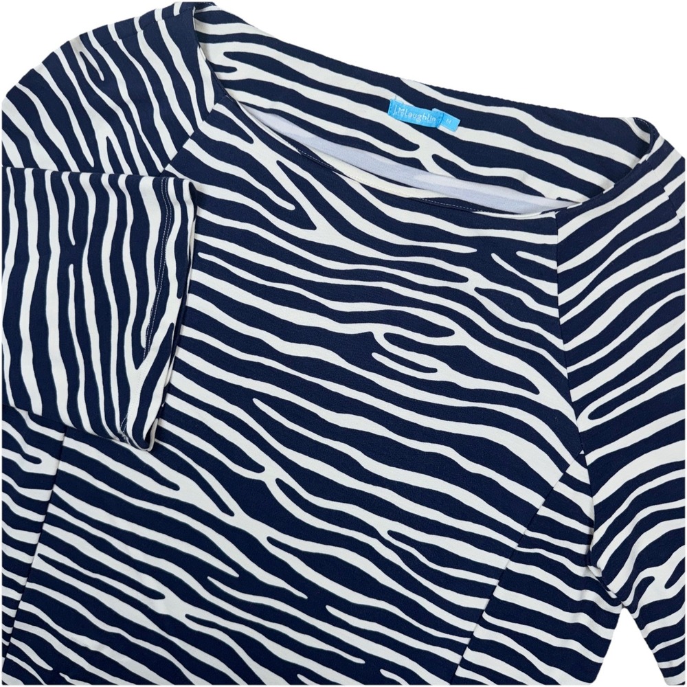 J. McLaughlin Navy and White Zebra-Stripe Midi Dress